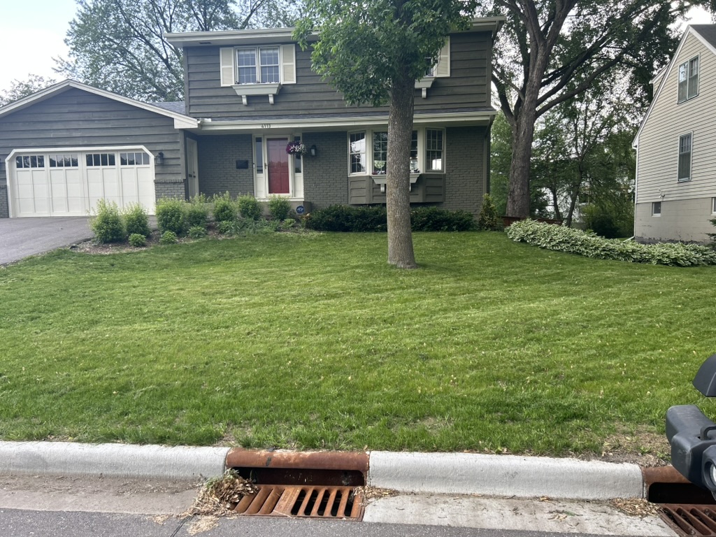 Tidy front yard mow with edged walkway